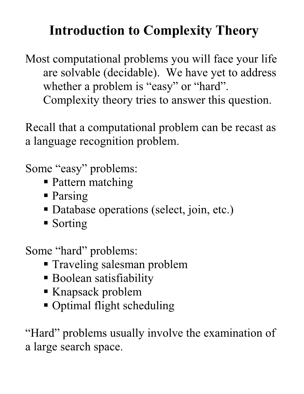 Introduction to Complexity Theory