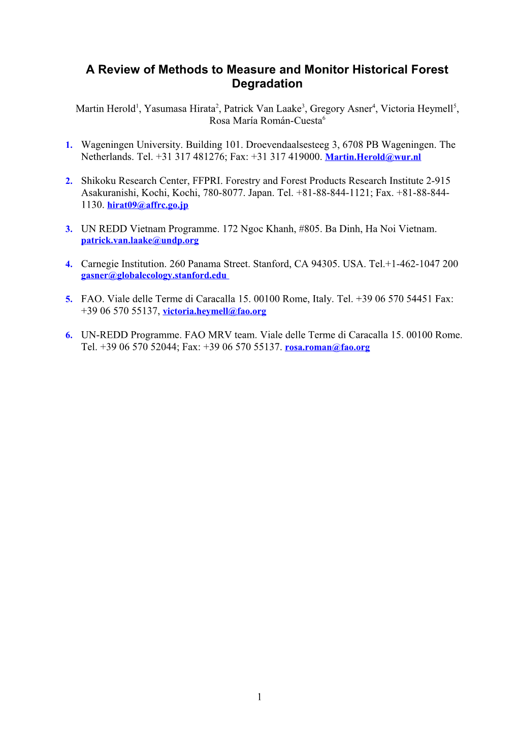 A Review of Methods to Measure and Monitor Historical Forest Degradation