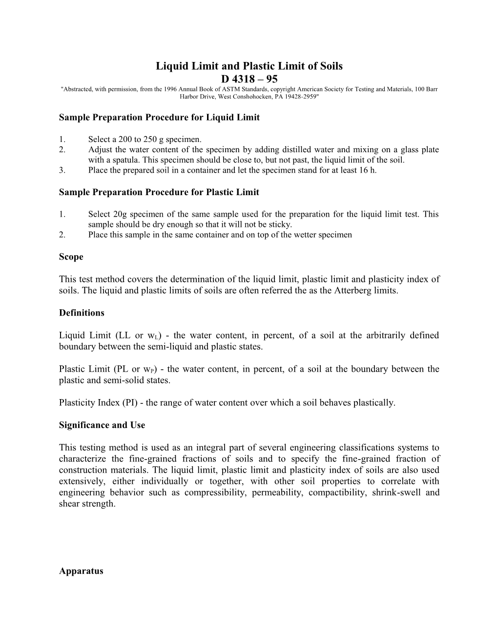 Liquid Limit and Plastic Limit of Soils