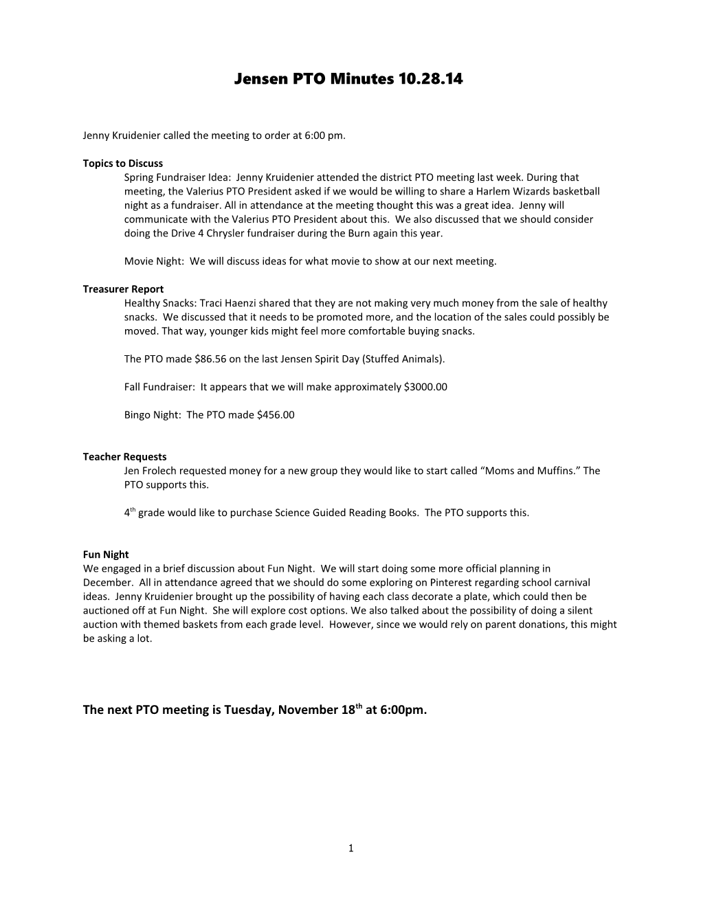 Jensen PTO Minutes 10.28.14