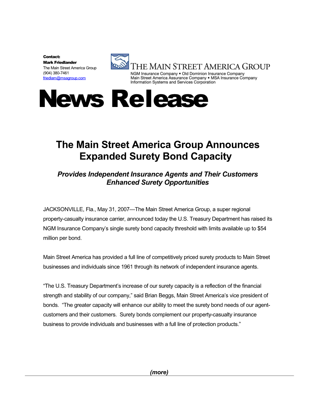 The Main Street America Group Announces