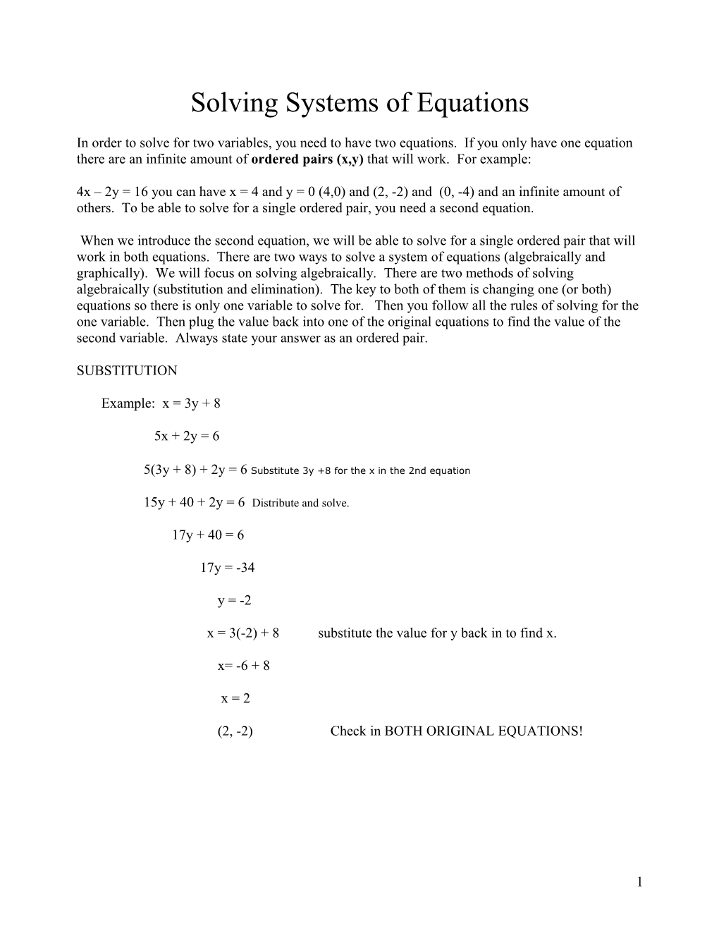 Solving Systems of Equations