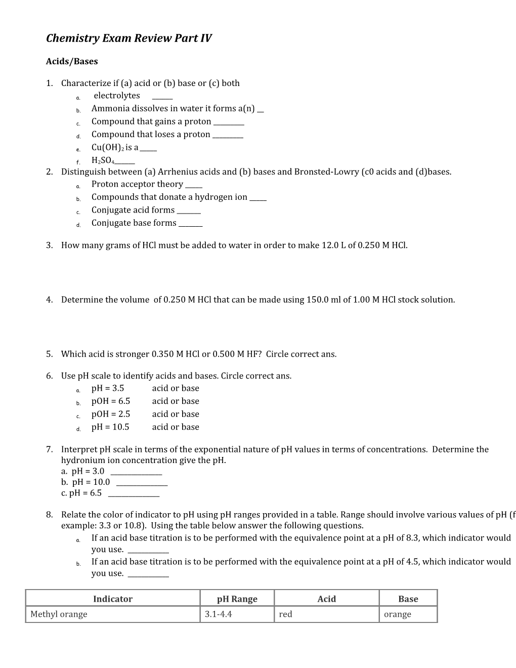 Chemistry Exam Review Part IV