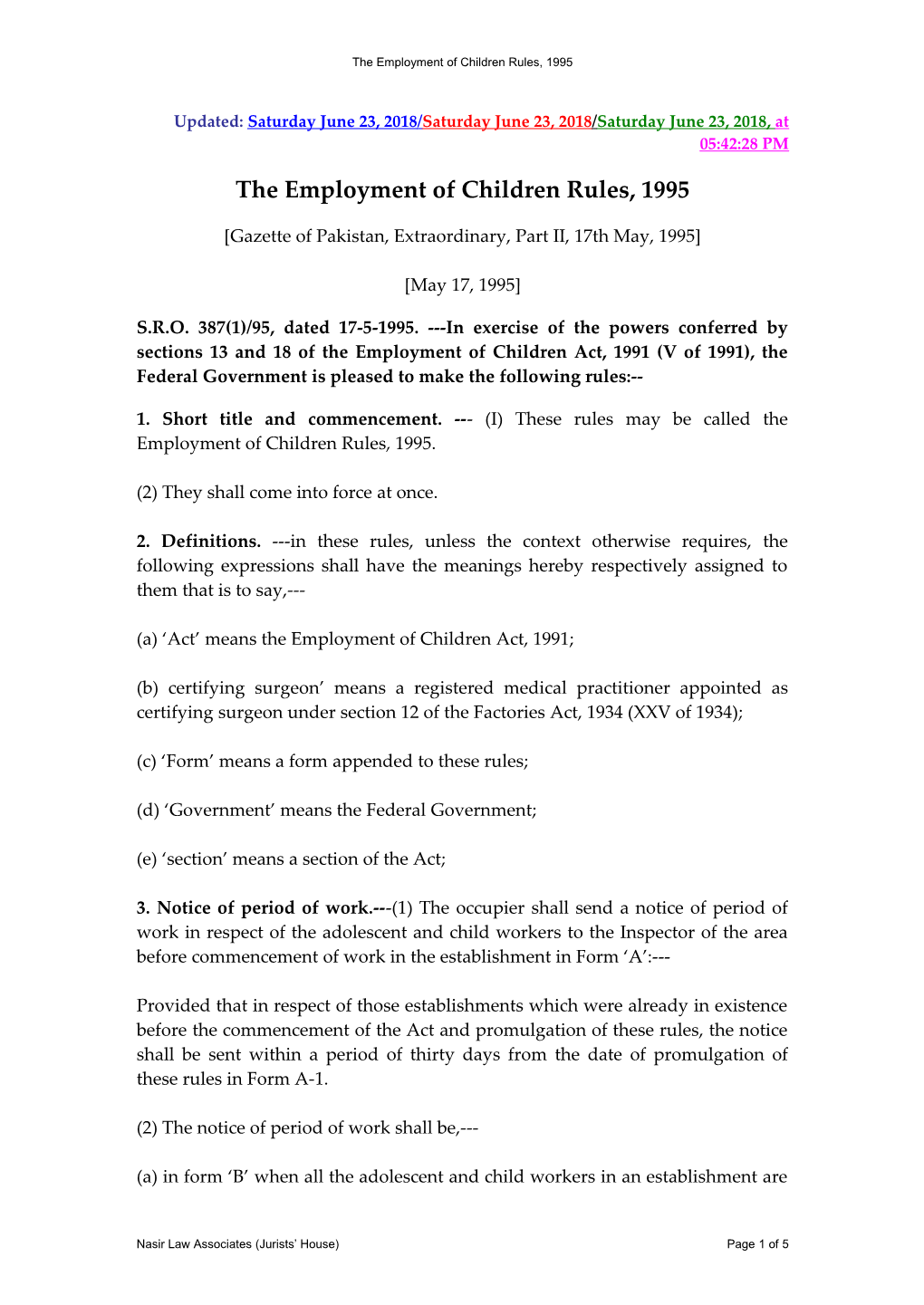 The Employment of Children Rules, 1995