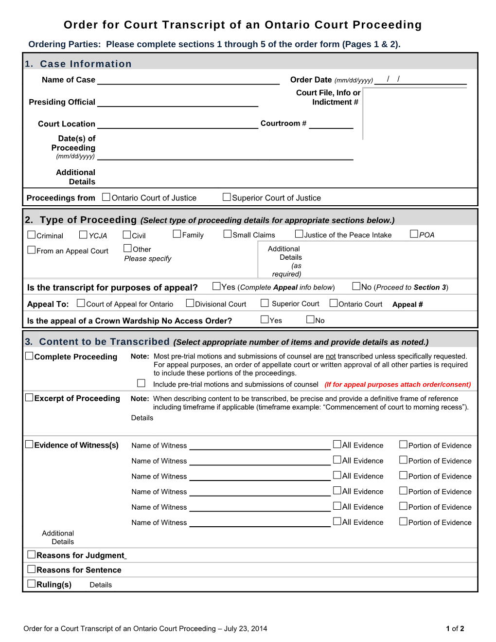 Appendix B - Request Form/Undertaking to the Court for Access to Digital Court Recordings