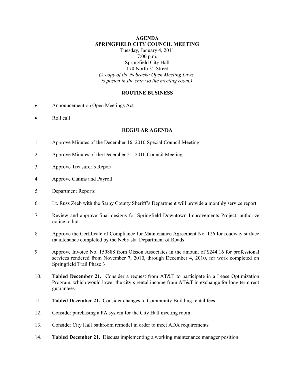 Springfield City Council Meeting