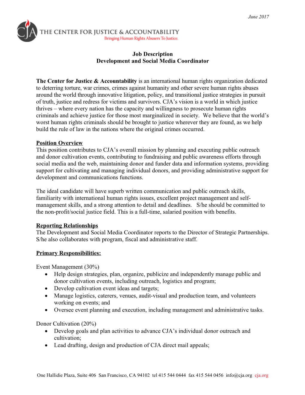 CJA Development and Communications Coordinator Job Description, Page 1 of 3