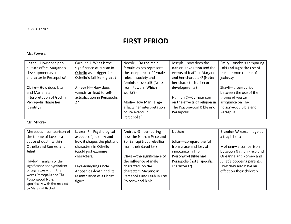 IOP Calendar THIRD PERIOD