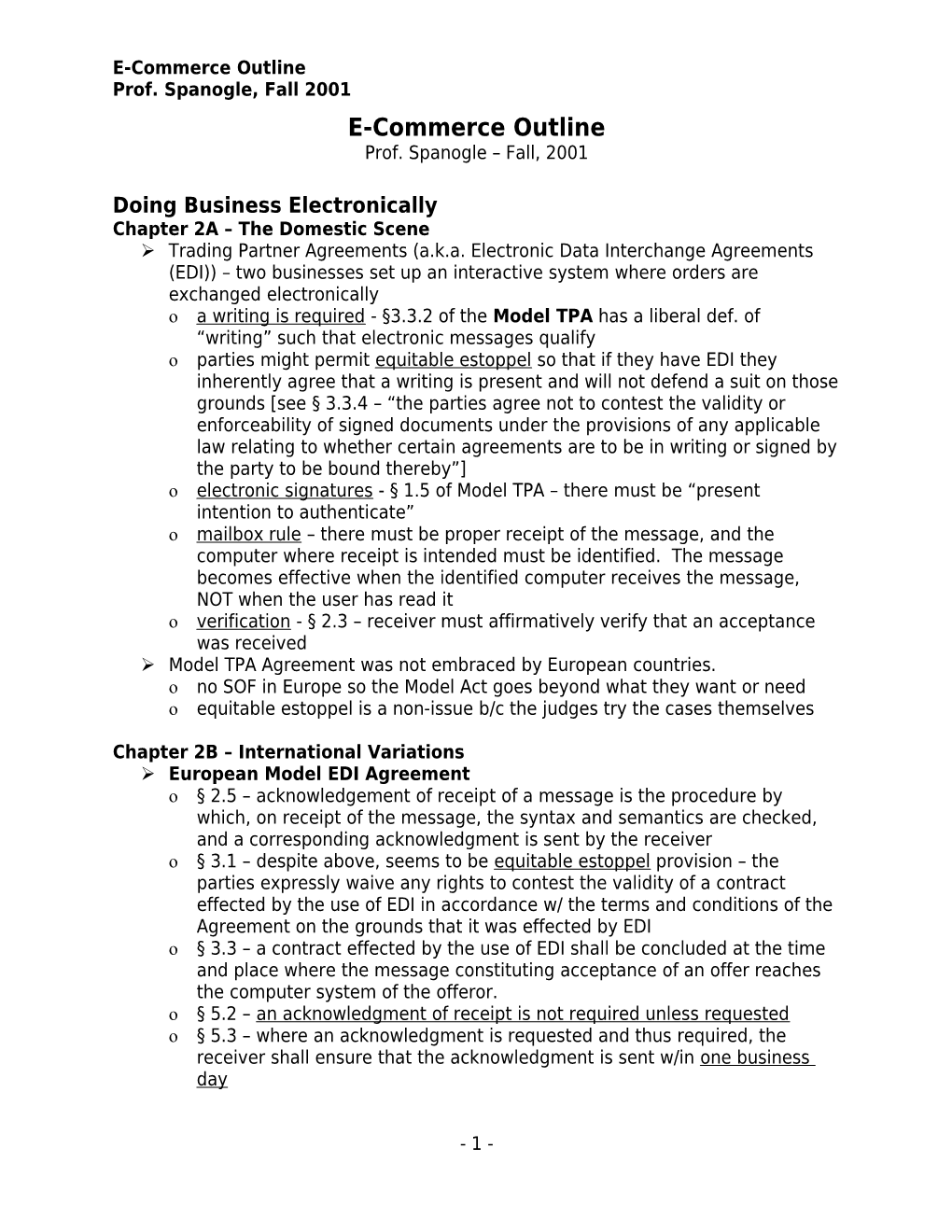 E-Commerce Outline