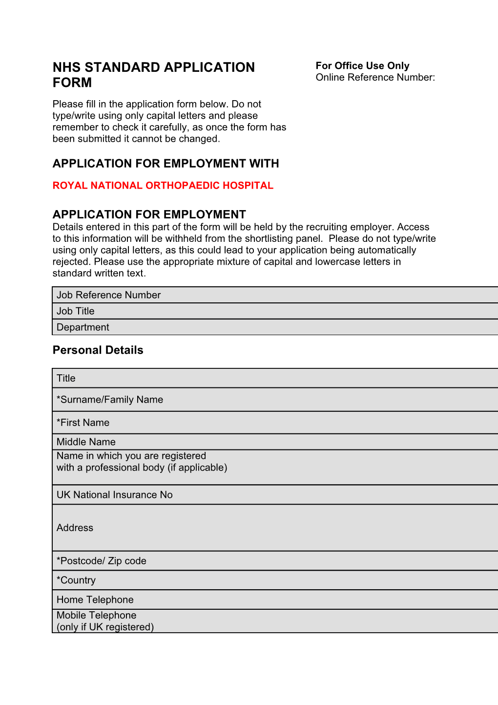 NHS Standard Application Form s1
