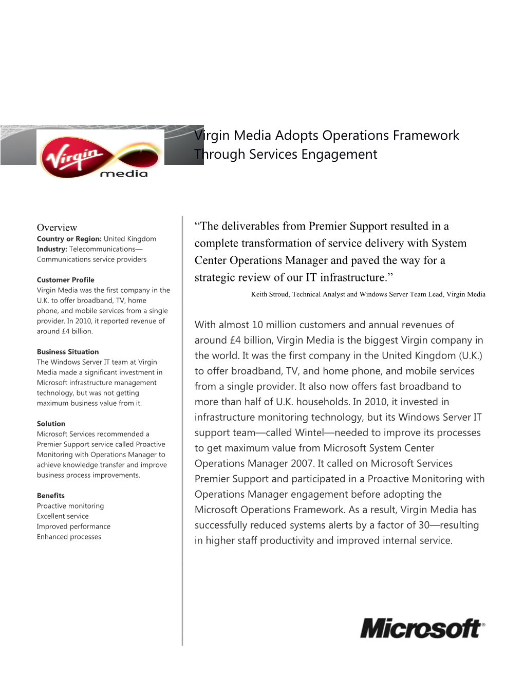 Metia CEP Virgin Media Adopts Operations Framework Through Services Engagement