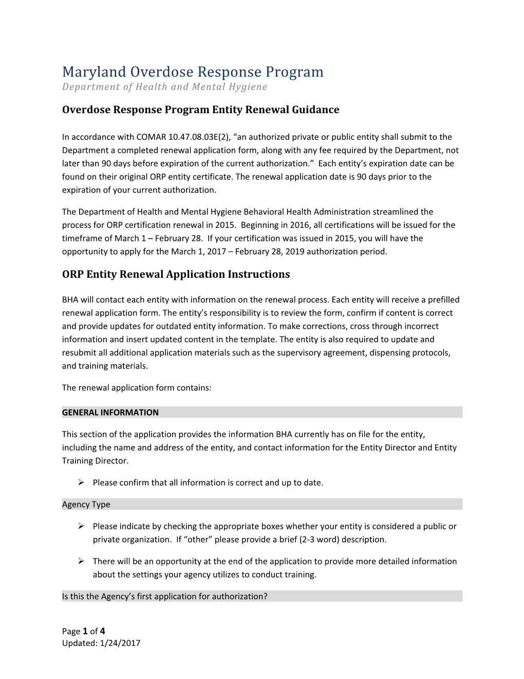 Overdose Response Program Entity Renewal Guidance