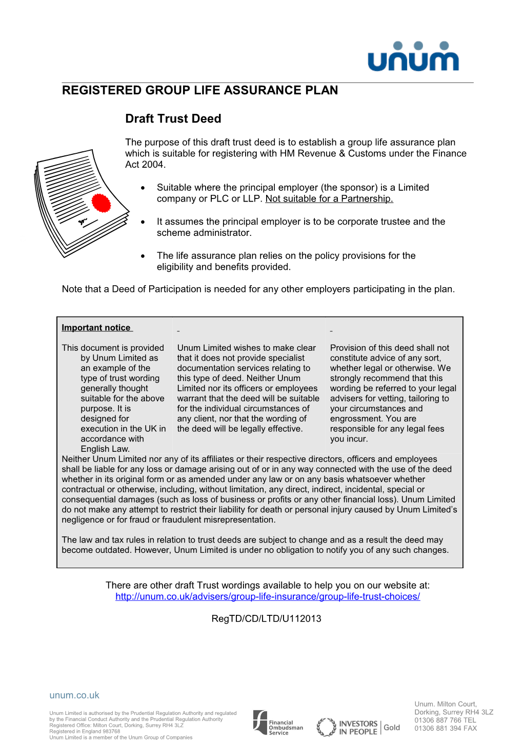 Registered Group Life Assurance Plan