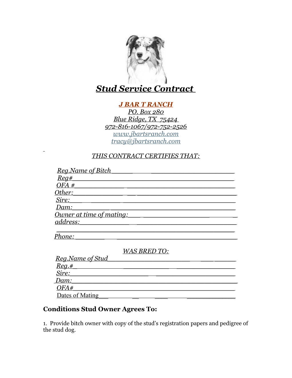 Stud Service Contract