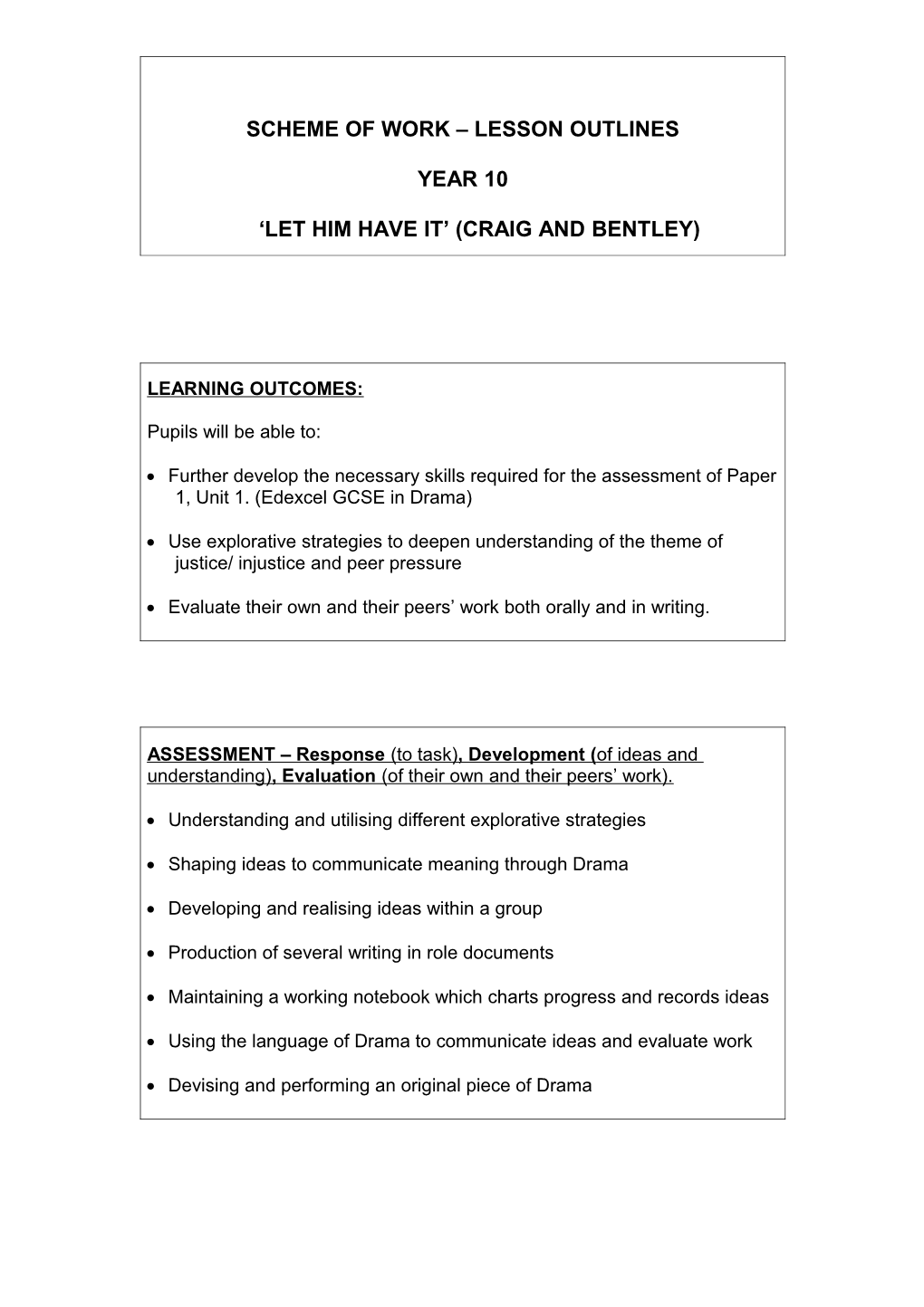 Scheme of Work Lesson Outlines