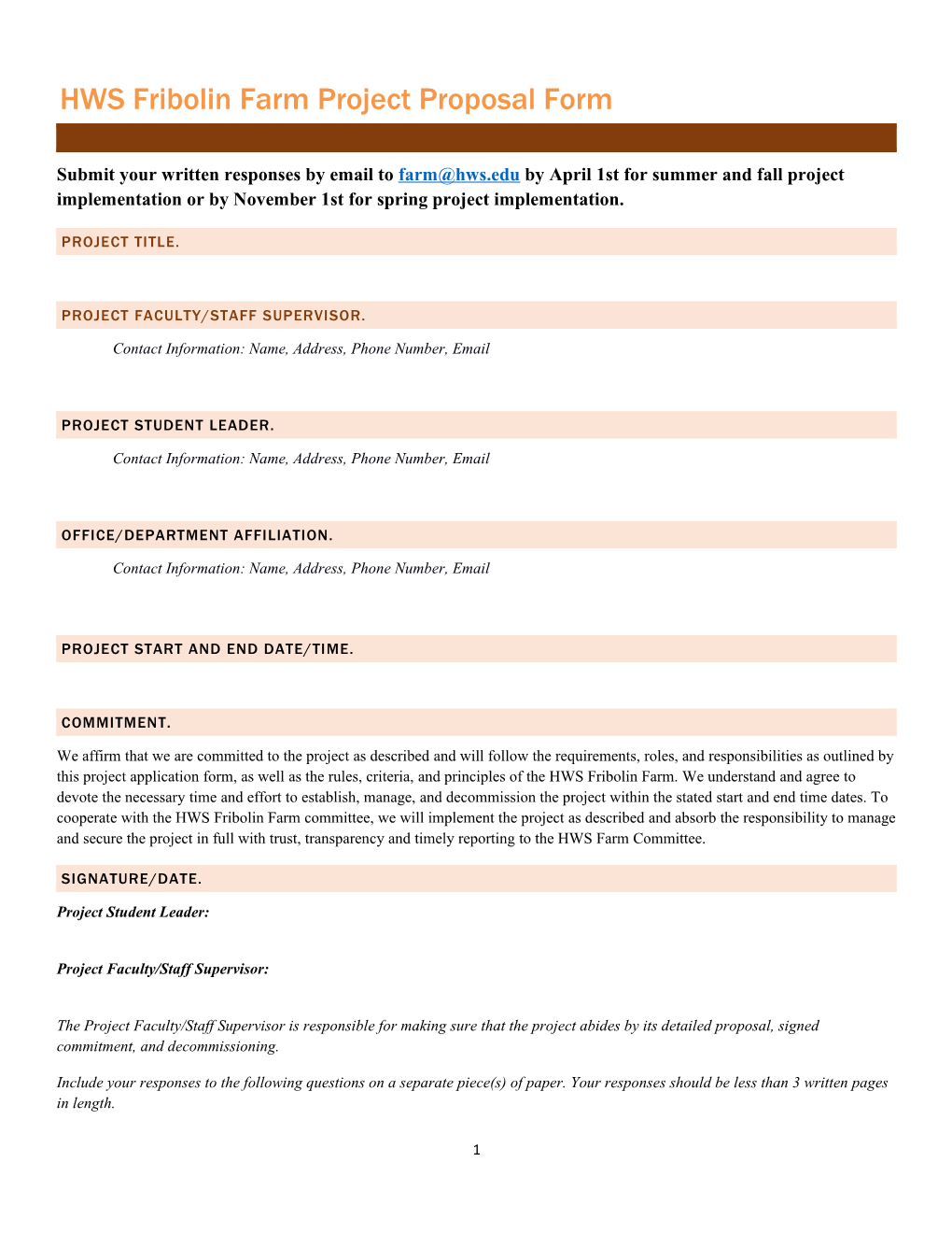 HWS Fribolin Farm Project Proposal Form