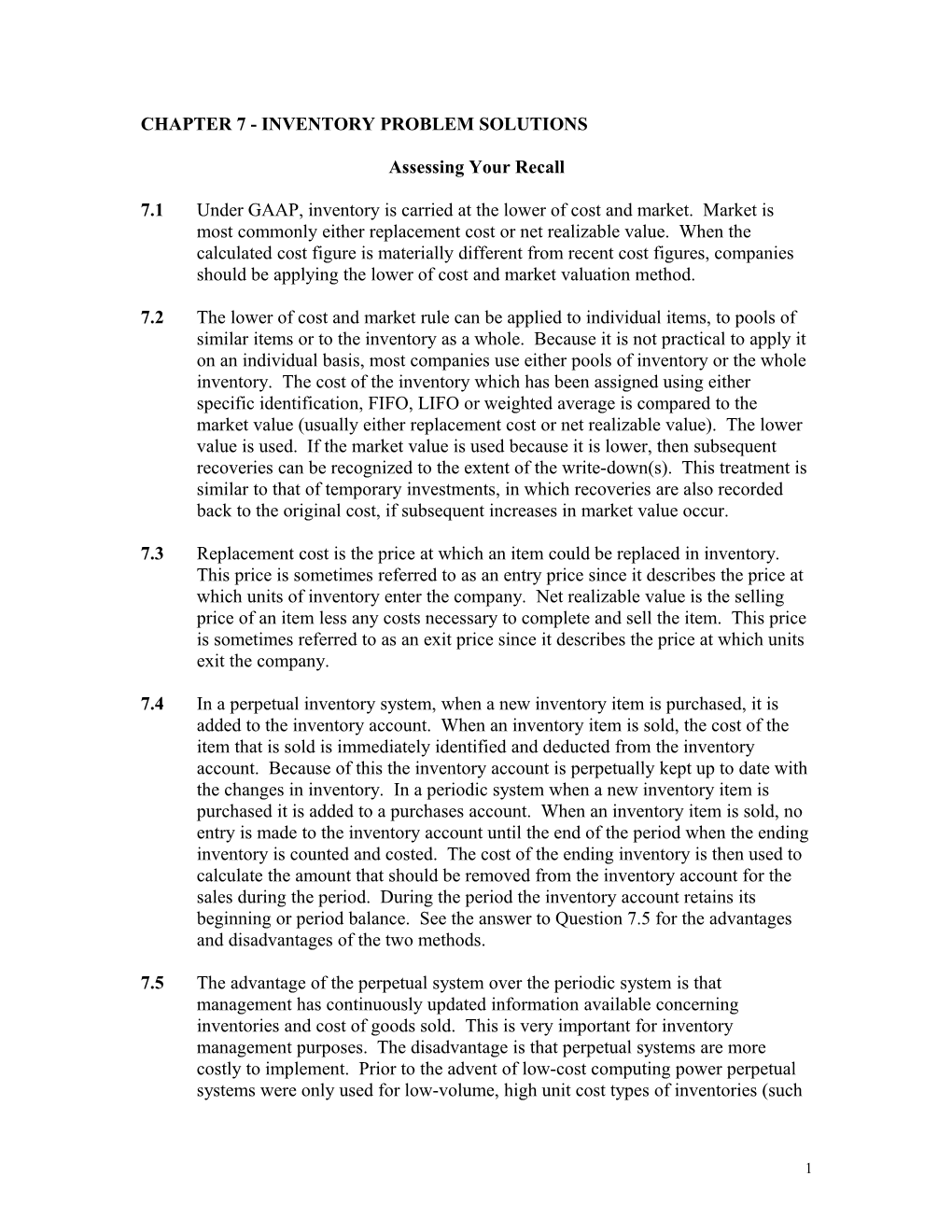 Chapter 7 - Inventory Problem Solutions