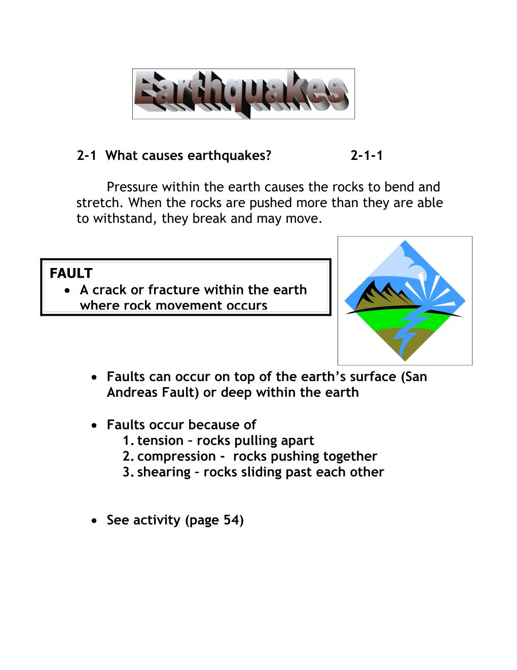 2-1 What Causes Earthquakes?2-1-1