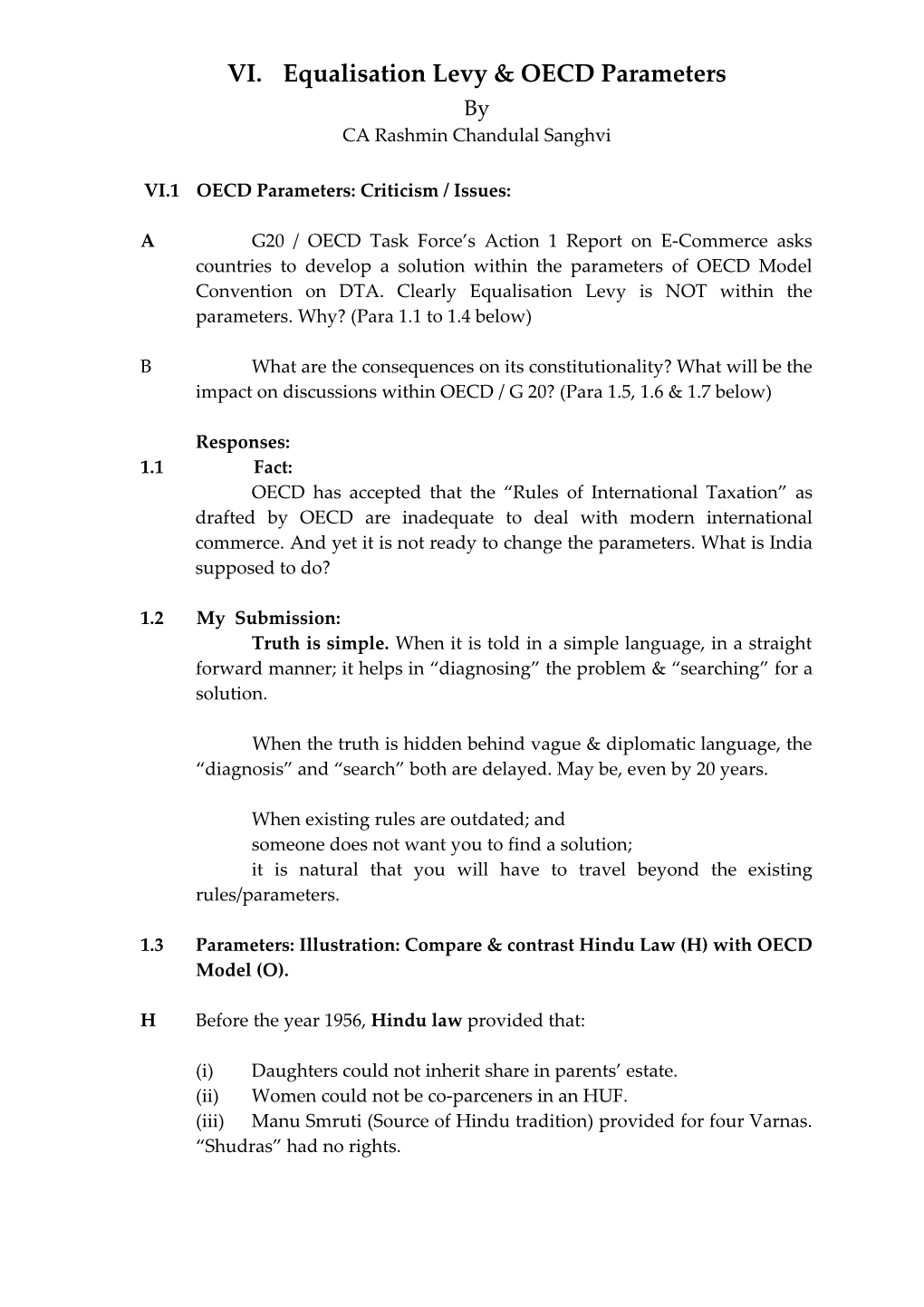 VI.1 OECD Parameters: Criticism / Issues