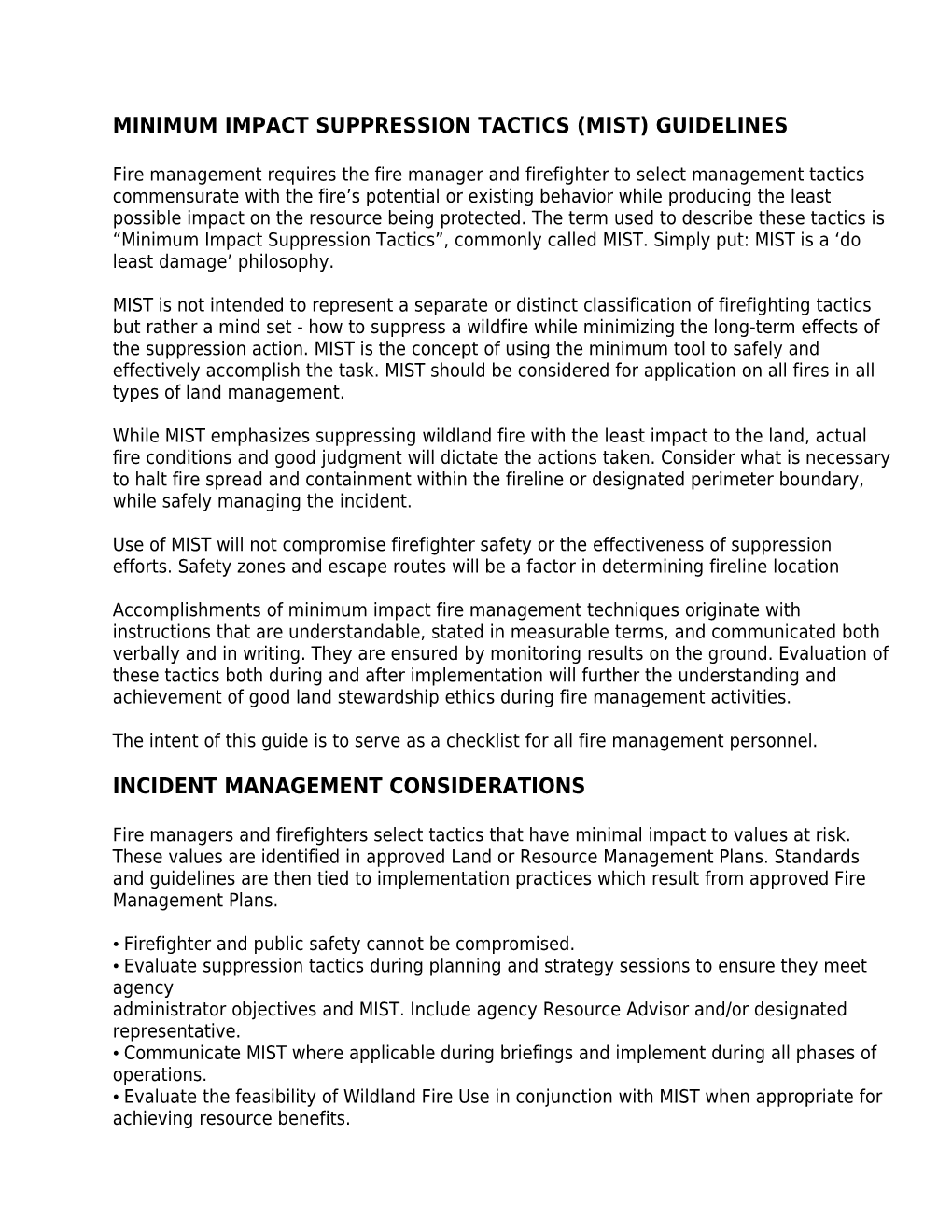 Minimum Impact Suppression Tactics (Mist) Guidelines