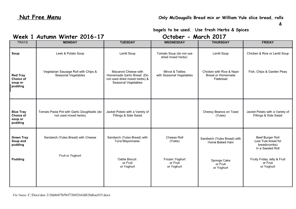 Primary School Menus