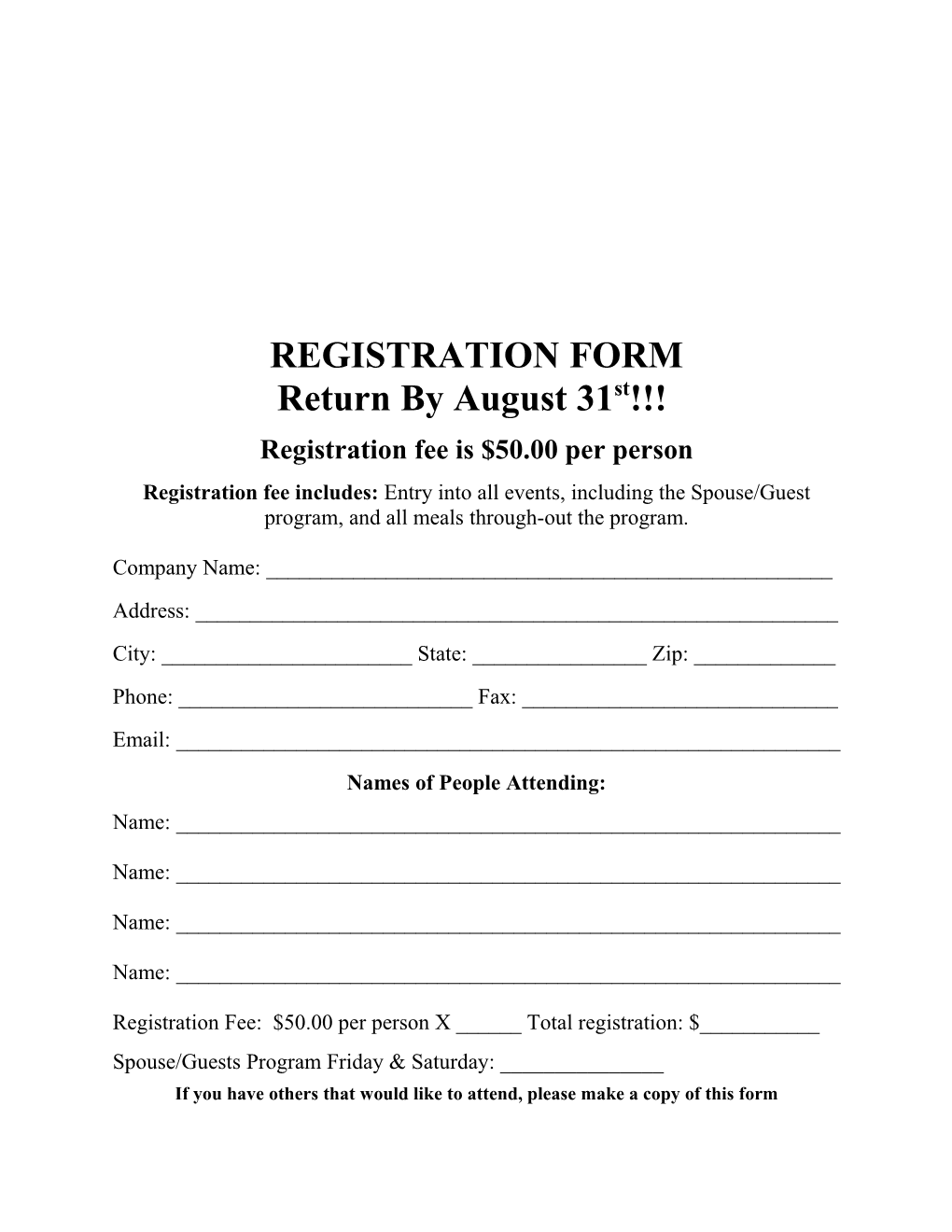 Registration Fee Is $50.00 Per Person