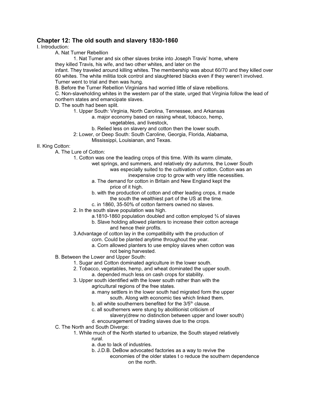 Chapter 12 :The Old South and Slavery 1830-1860