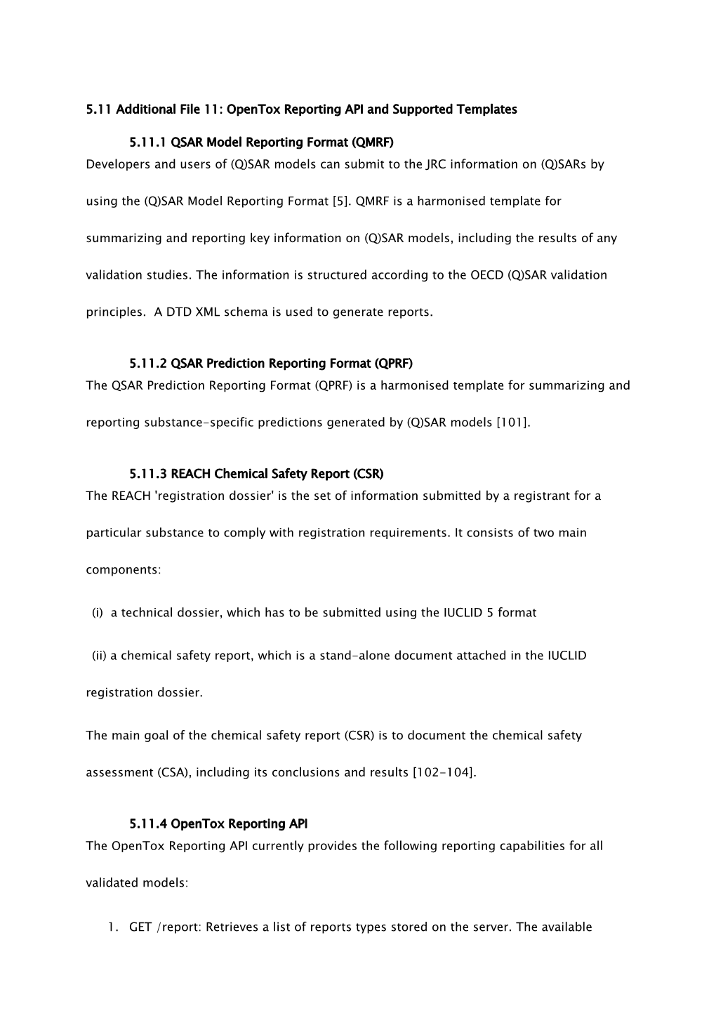 5.11 Additional File 11: Opentox Reporting API and Supported Templates