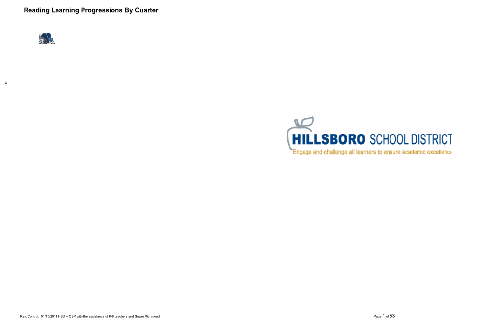 Reading Learning Progressions by Quarter