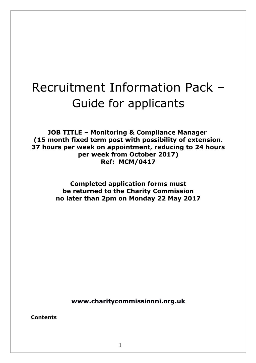 Recruitment Information Pack Guide for Applicants
