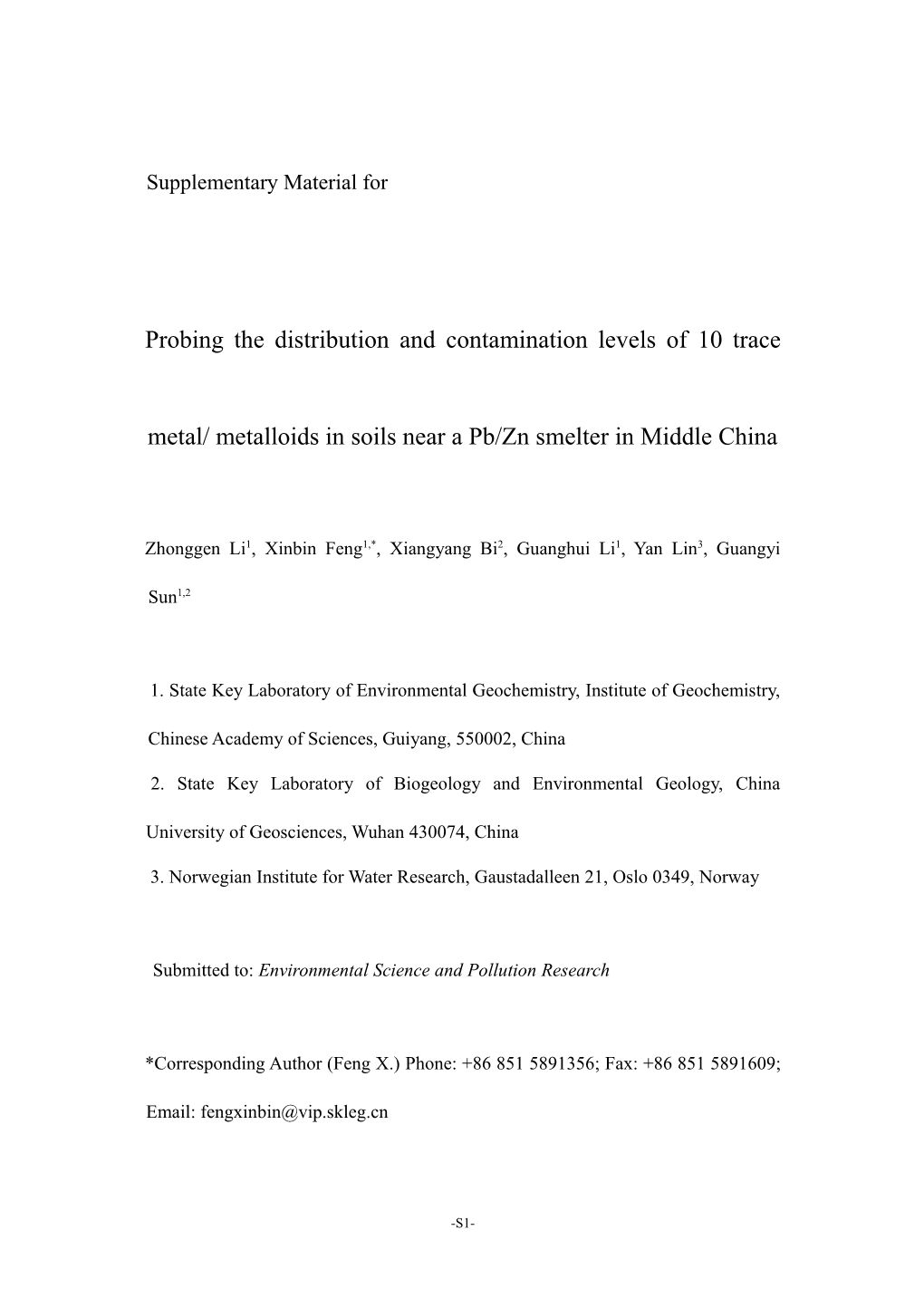 Table 1 Description of the Sampling Areas