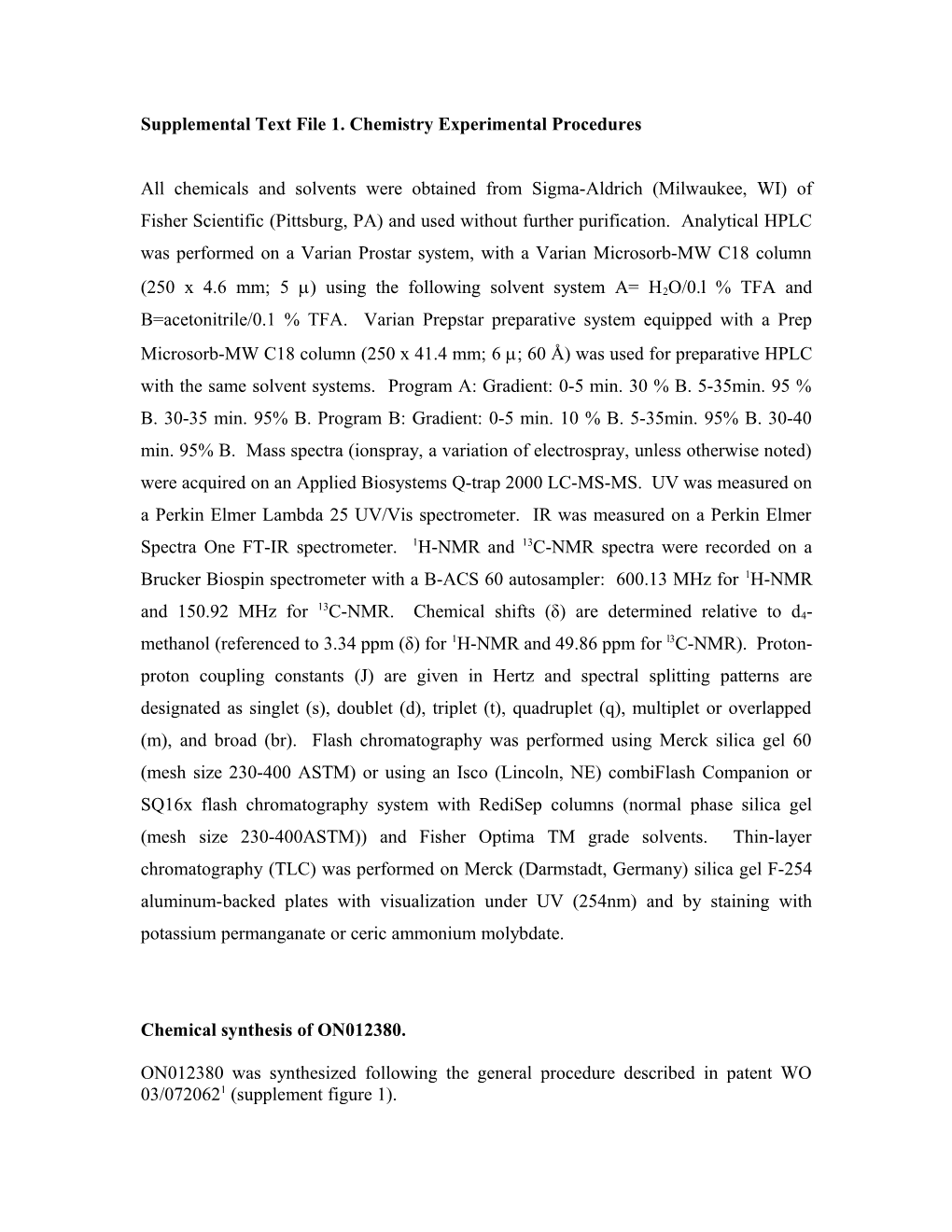 Supplemental Chemistry Experimental Procedures