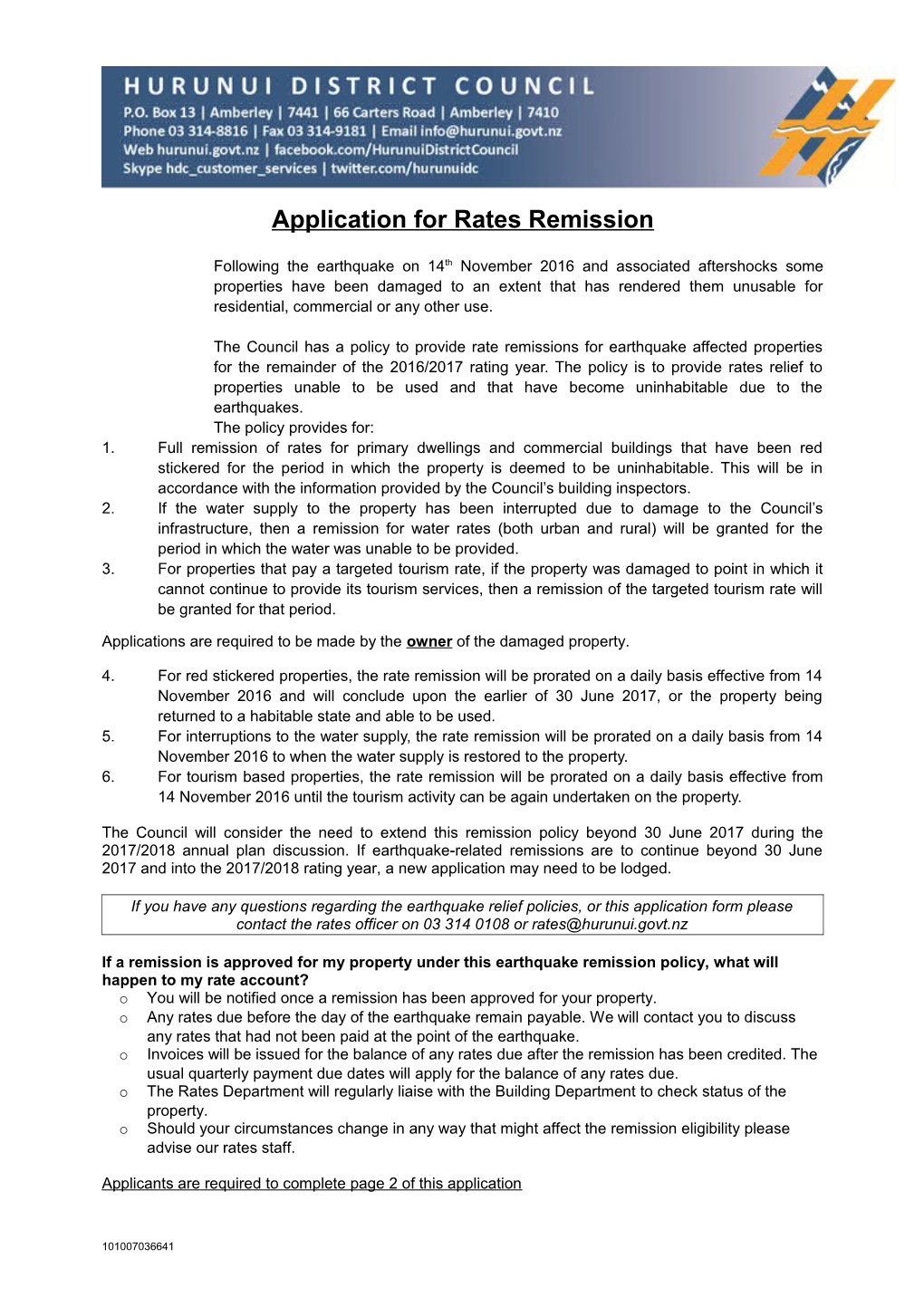 Application for Rates Remission