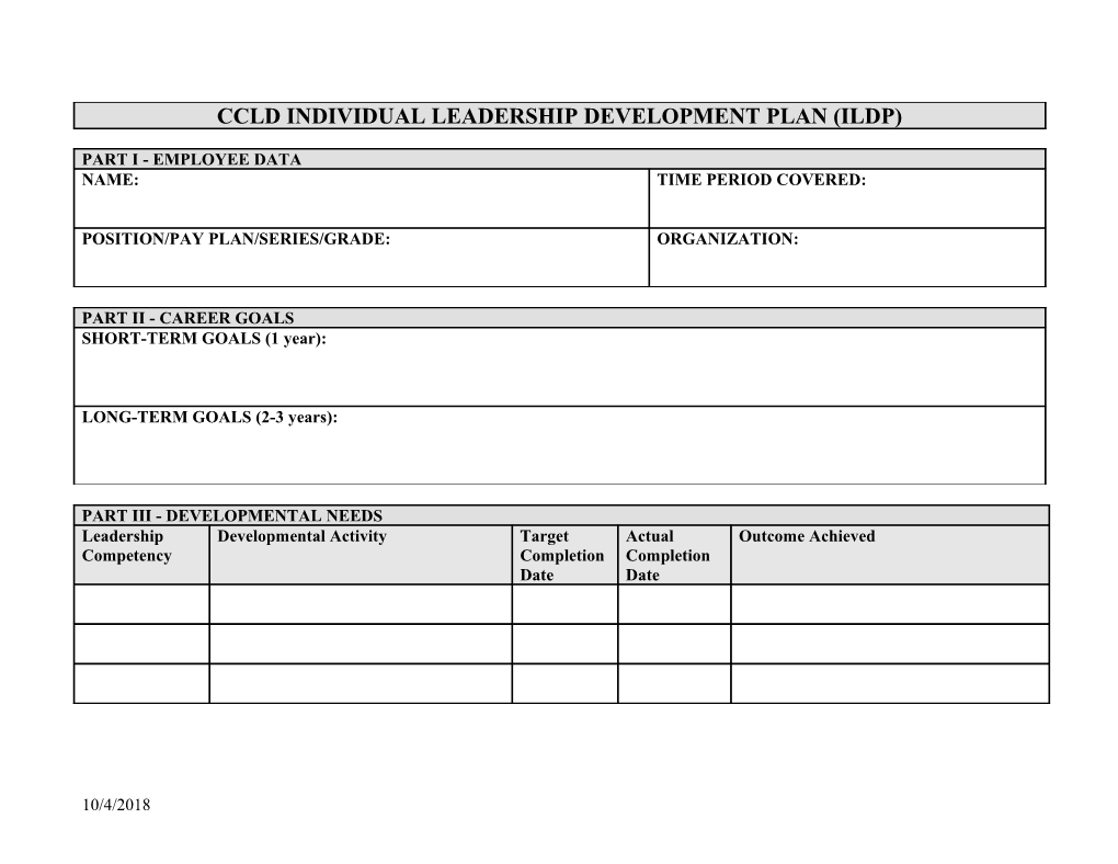 HQMC Civilian Leadership Development (CLD) Individual Leadership Development Plan (ILDP)