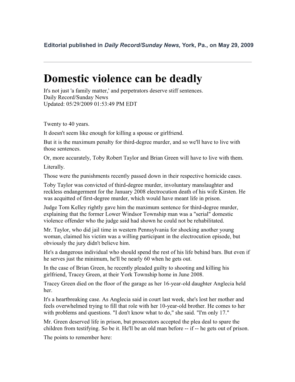 Domestic Violence Can Be Deadly
