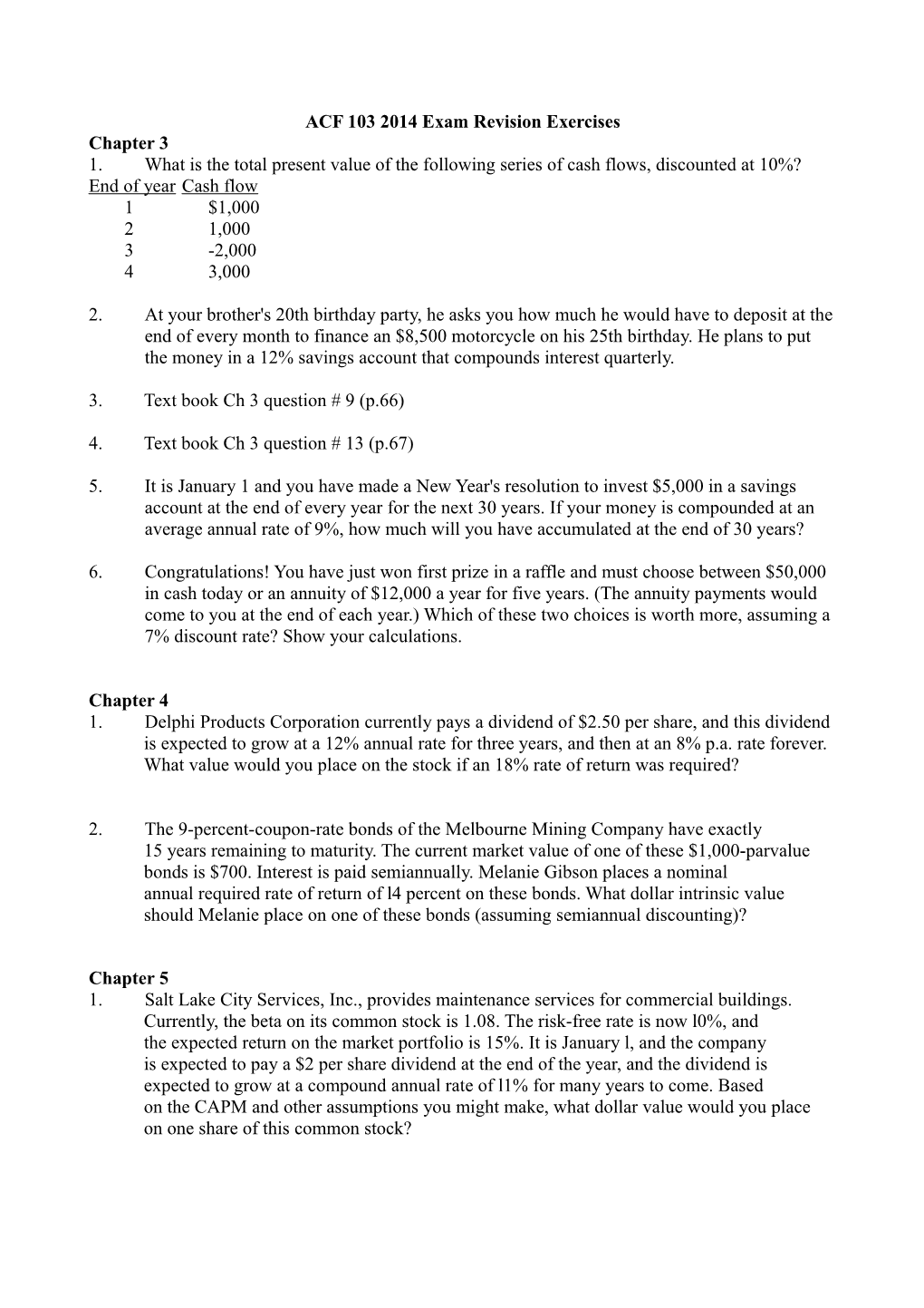 ACF 103 2014 Exam Revision Exercises