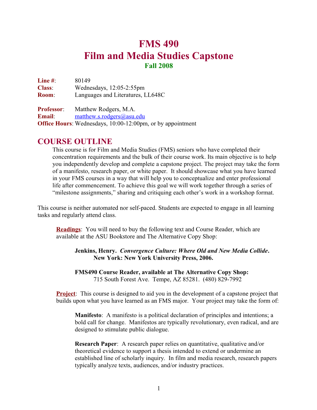 Film and Media Studies Capstone