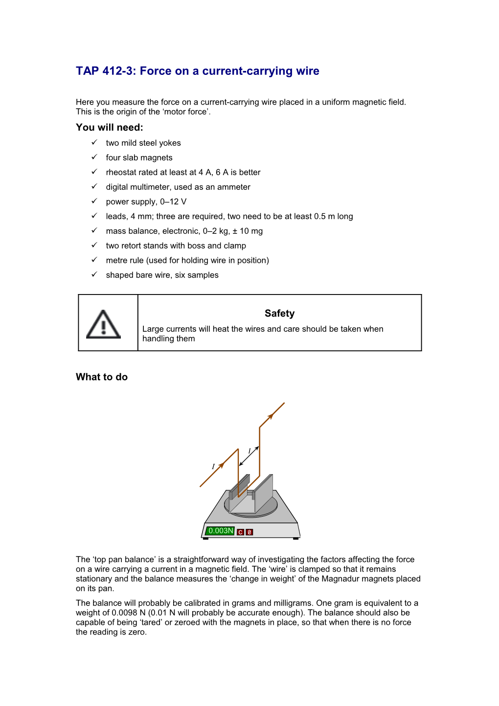 TAP 412-3: Force on a Current-Carrying Wire