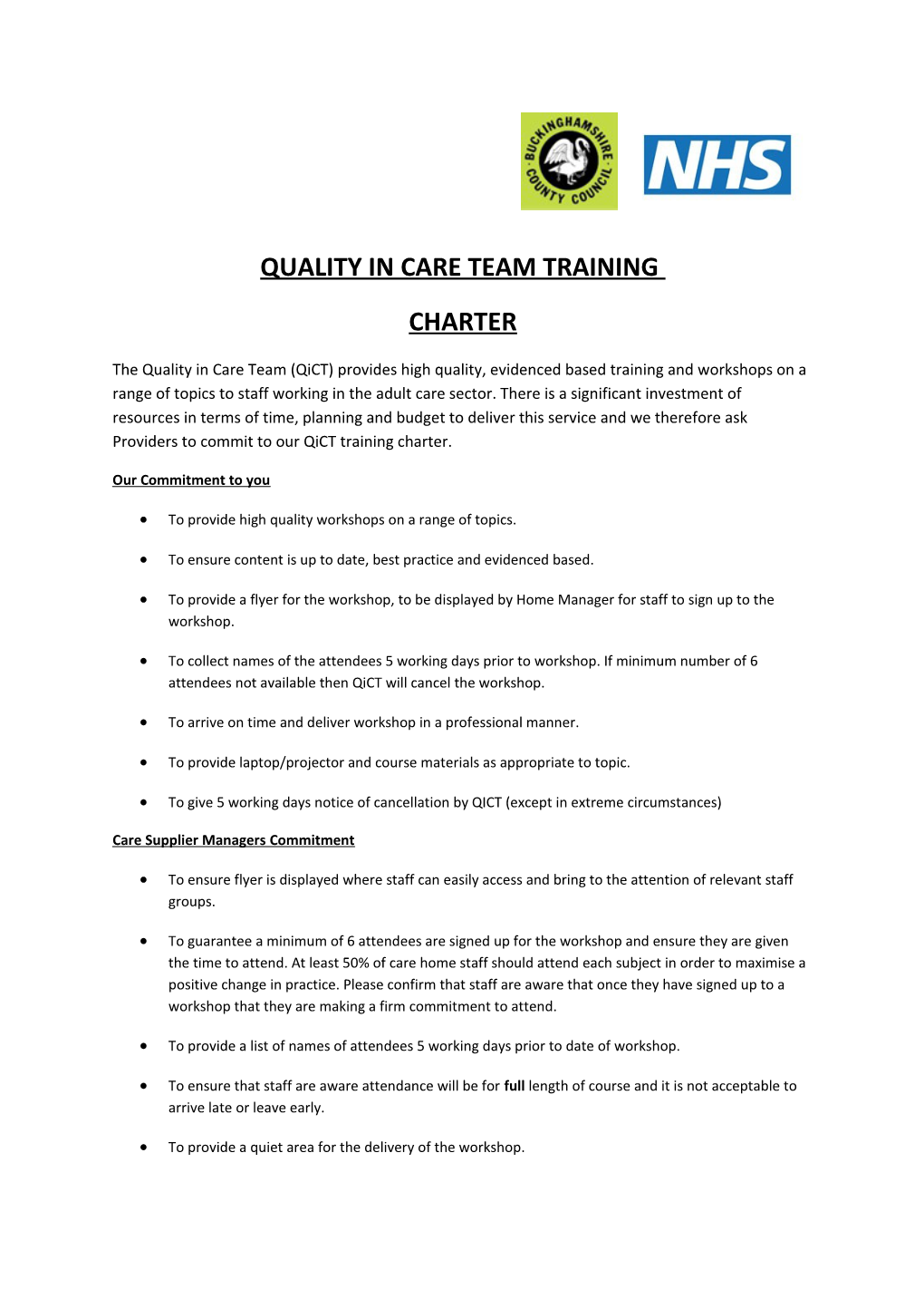 Quality in Care Team Training