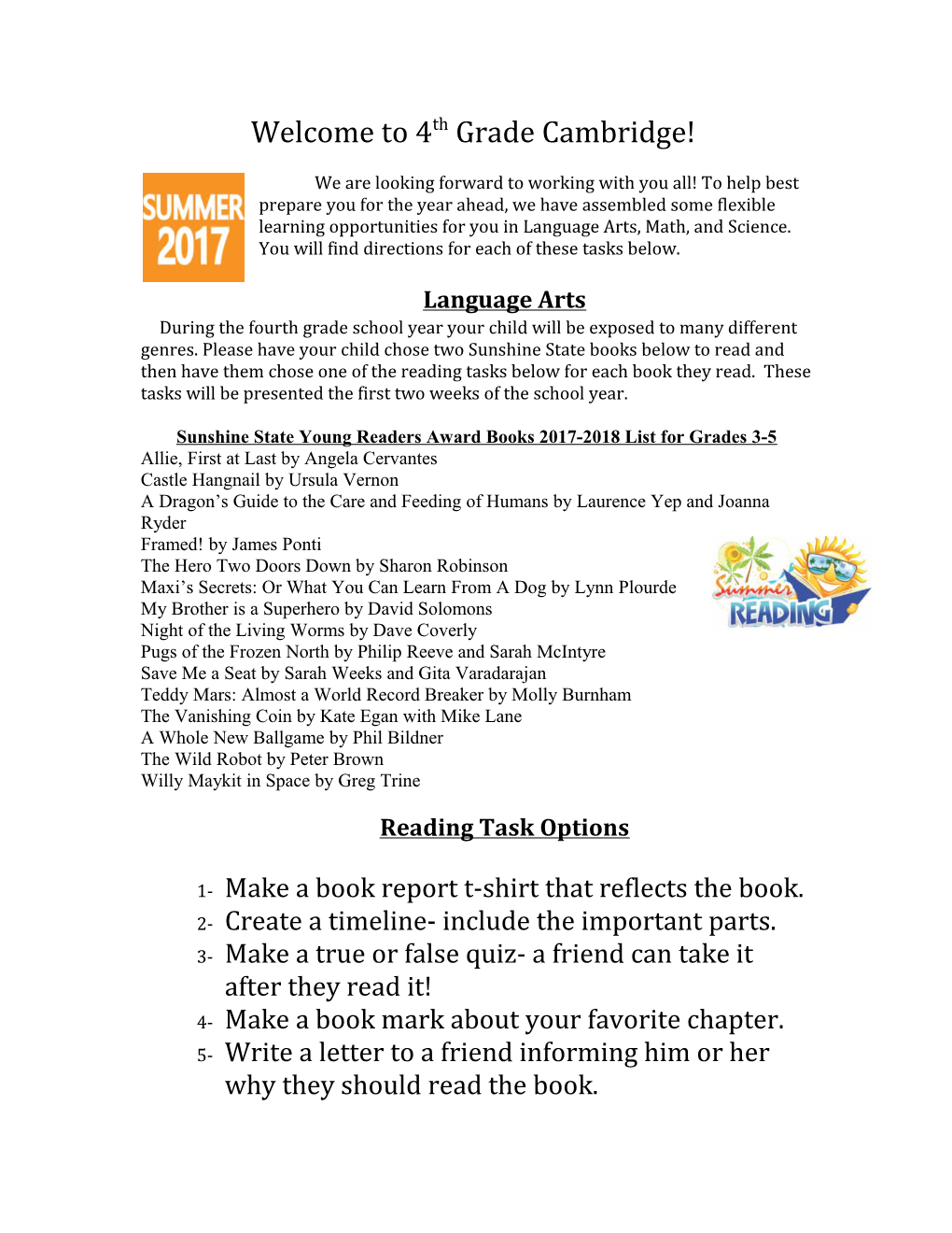 Sunshine State Young Readers Award Books 2017-2018 List for Grades 3-5