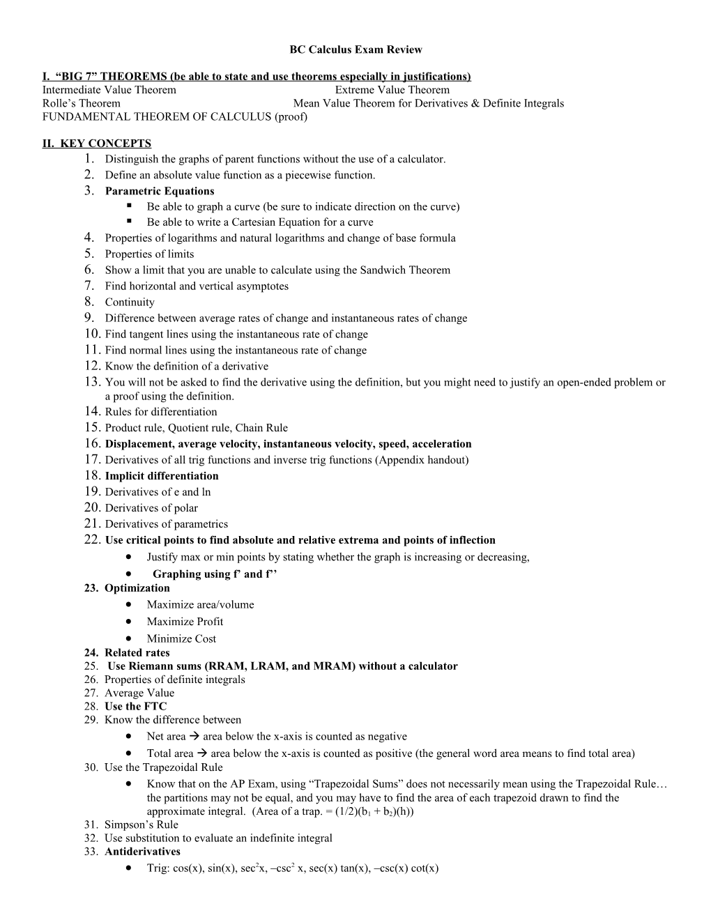 I. BIG 7 THEOREMS (Be Able to State and Use Theorems Especially in Justifications)