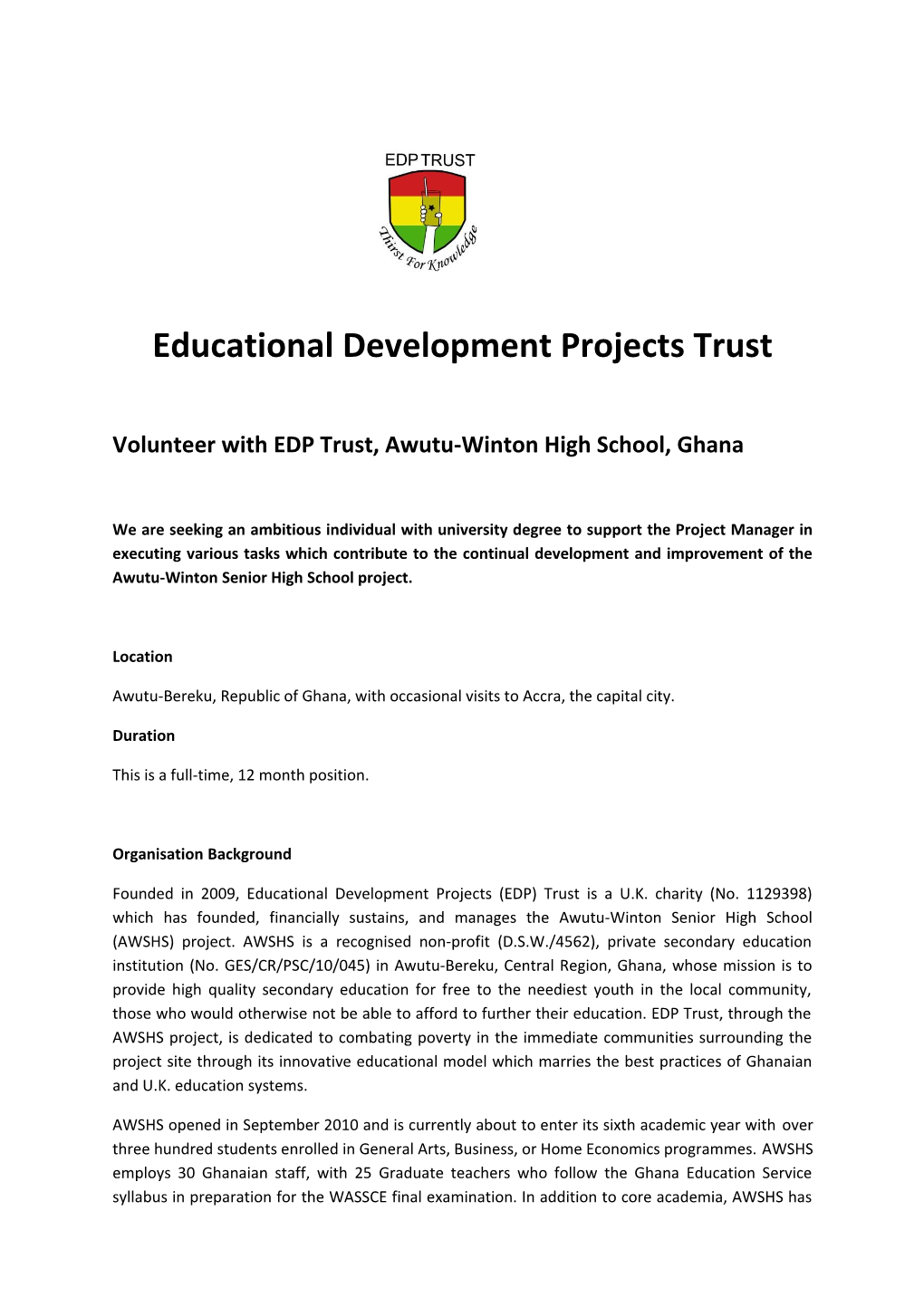 Volunteer with EDP Trust, Awutu-Winton High School, Ghana