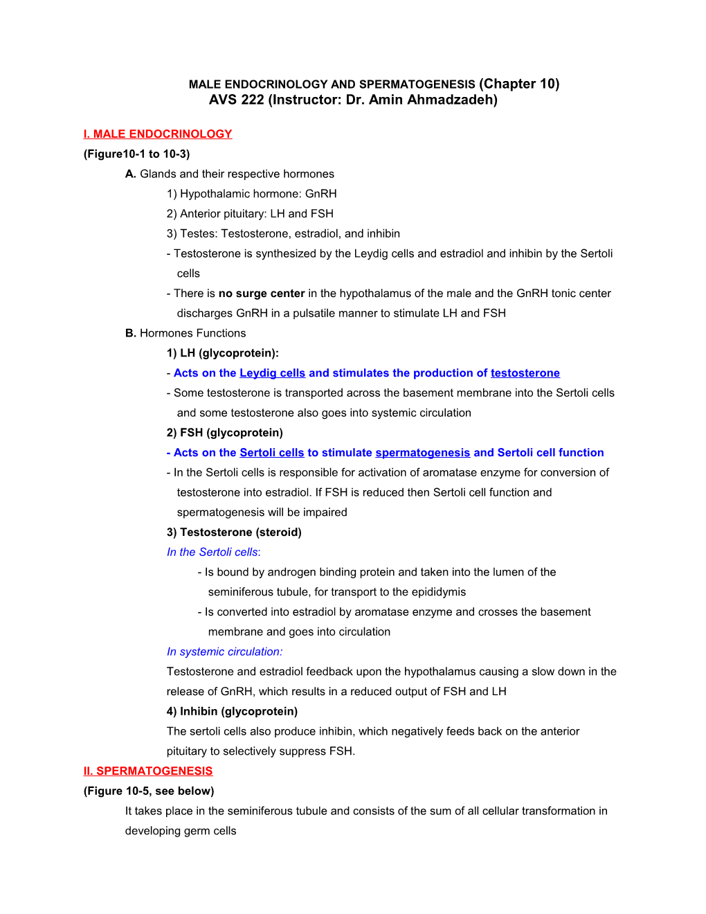 MALE ENDOCRINOLOGY and SPERMATOGENESIS (Chapter 10)