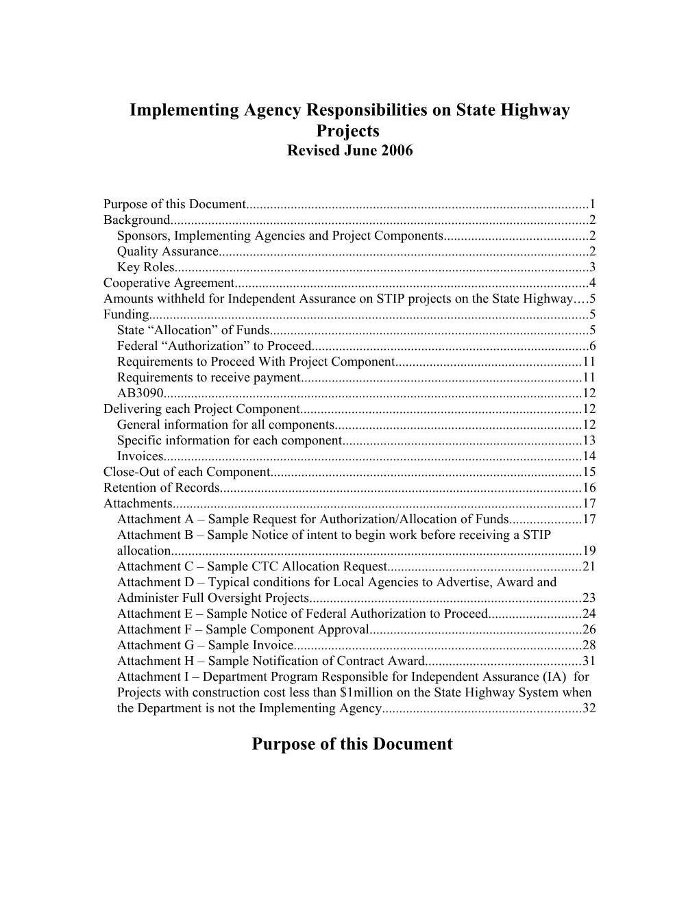 DRAFT Responsibilities of the Implementing Agency on STIP Projects on a State Highway