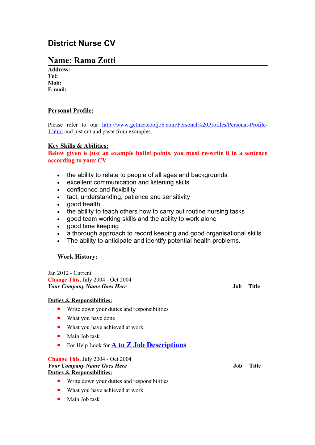 District Nurse Job Descriptions