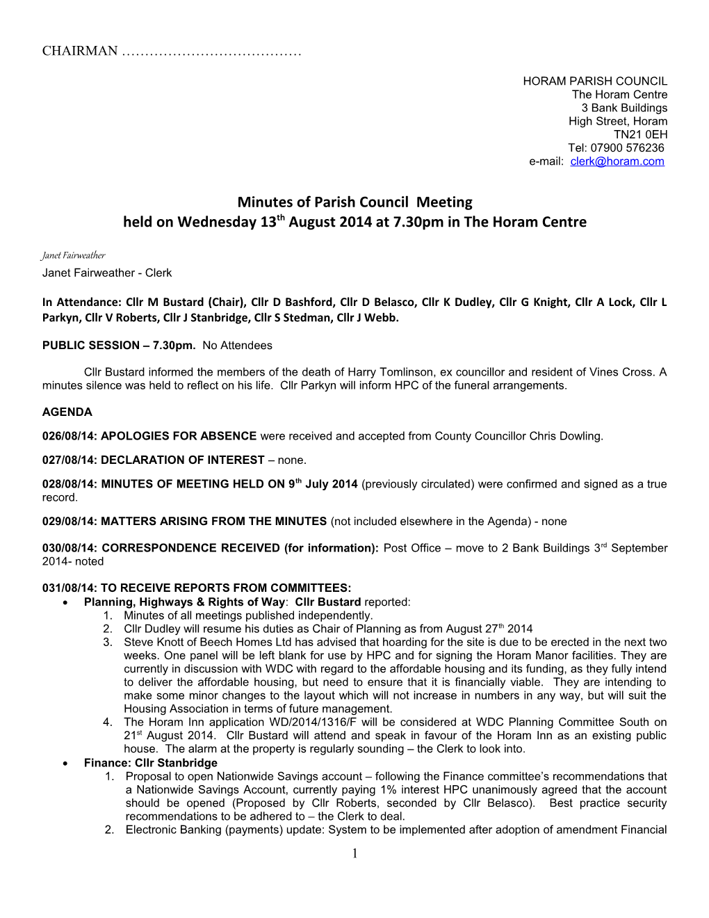 Horam Parish Council Planning Committee Meeting