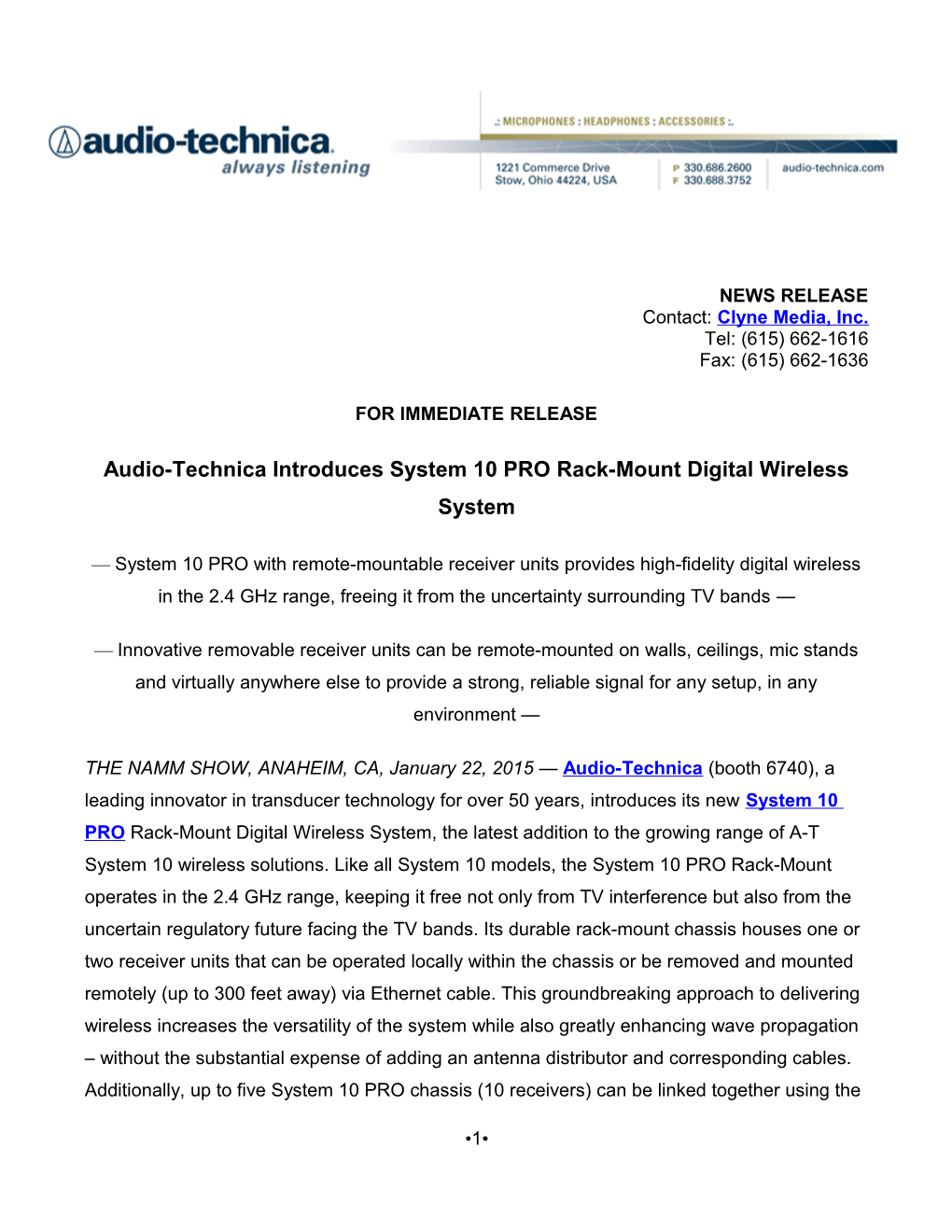 Audio-Technica Introduces System 10 PRO Rack-Mount Digital Wireless System