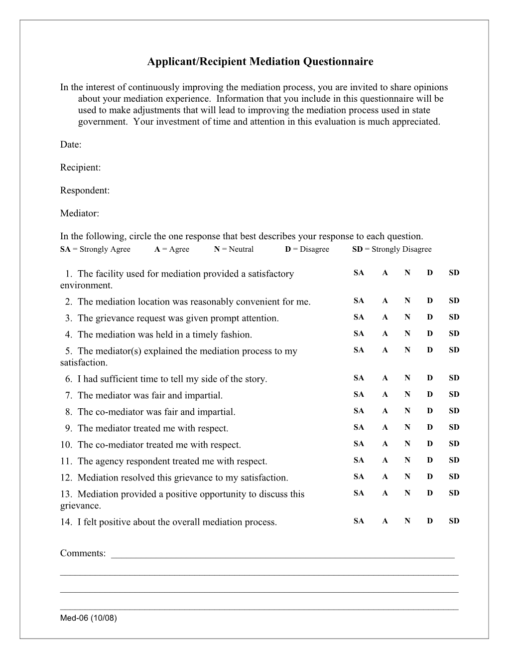 Mediation Process Evaluation