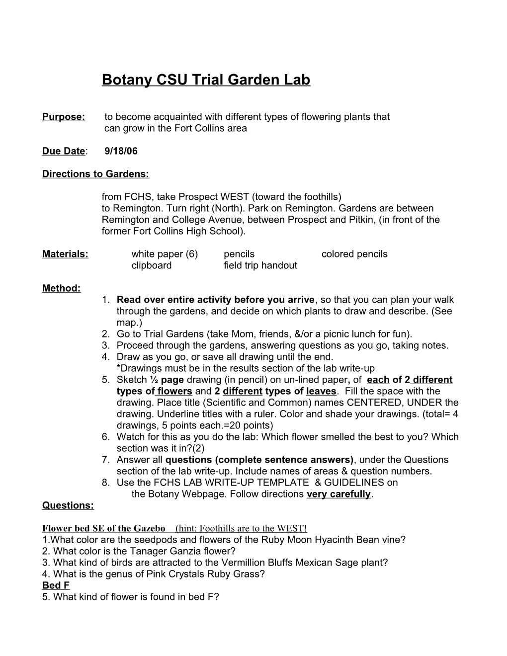 Botany CSU Trial Garden Lab