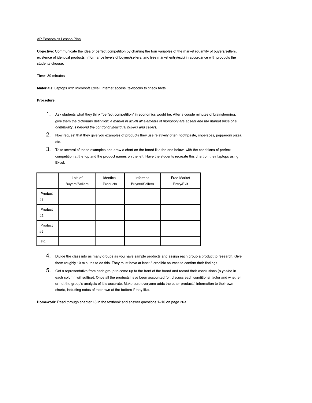 Materials: Laptops with Microsoft Excel, Internet Access, Textbooks to Check Facts